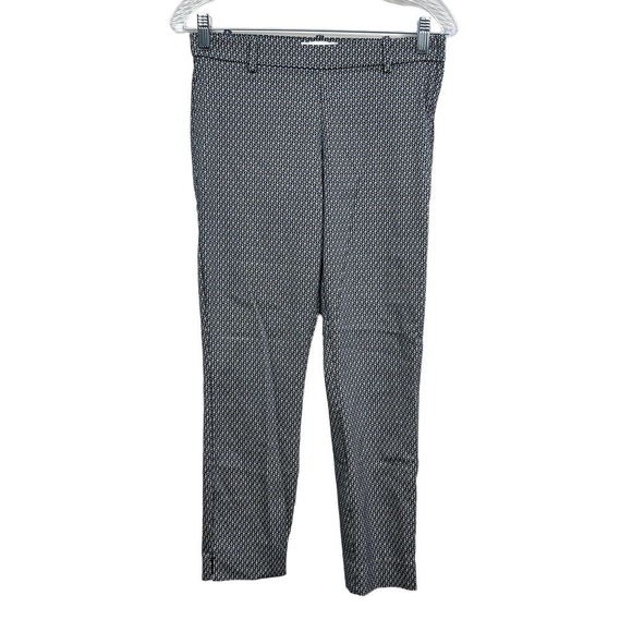 H&M Cropped Slim Pants Mid Rise Stretch Side Zip Blue Pattern Print Women 6 - Picture 1 of 7